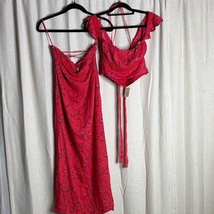 FREE PEOPLE size 12 NWT Red Floral Dress and Top Set